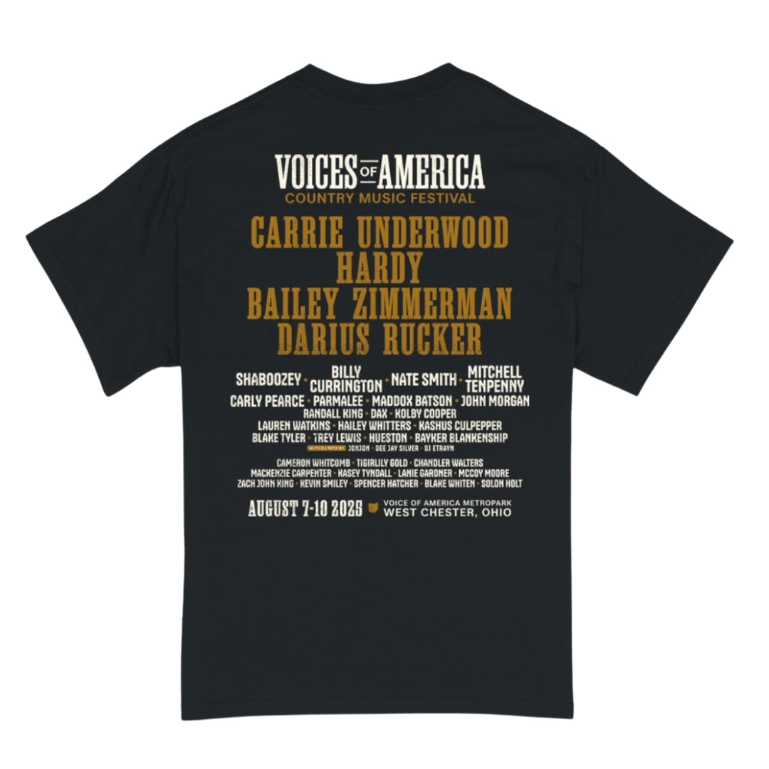 VOA 2025 Festival Lineup Tee – Black & Gold Edition